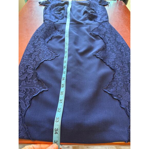 Adrianna Papell Navy Blue Lace Mix Media Sheath Dress Size 2 π Elegant - Picture 5 of 7
